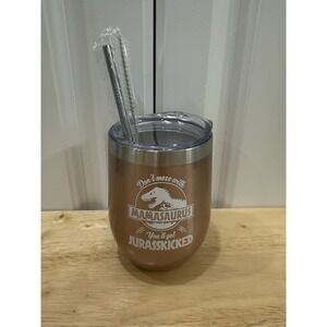 Mamasaurus 12oz Rose Gold Tumbler With Lid, Straw & Cleaner New Eleven